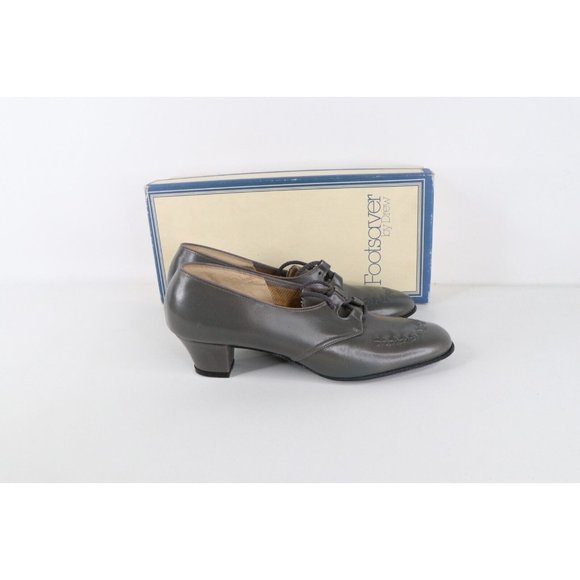 NOS Vintage 90s Streetwear Womens 7 B Braided Leather Chunky Heel Shoes Gray USA - Picture 4 of 9